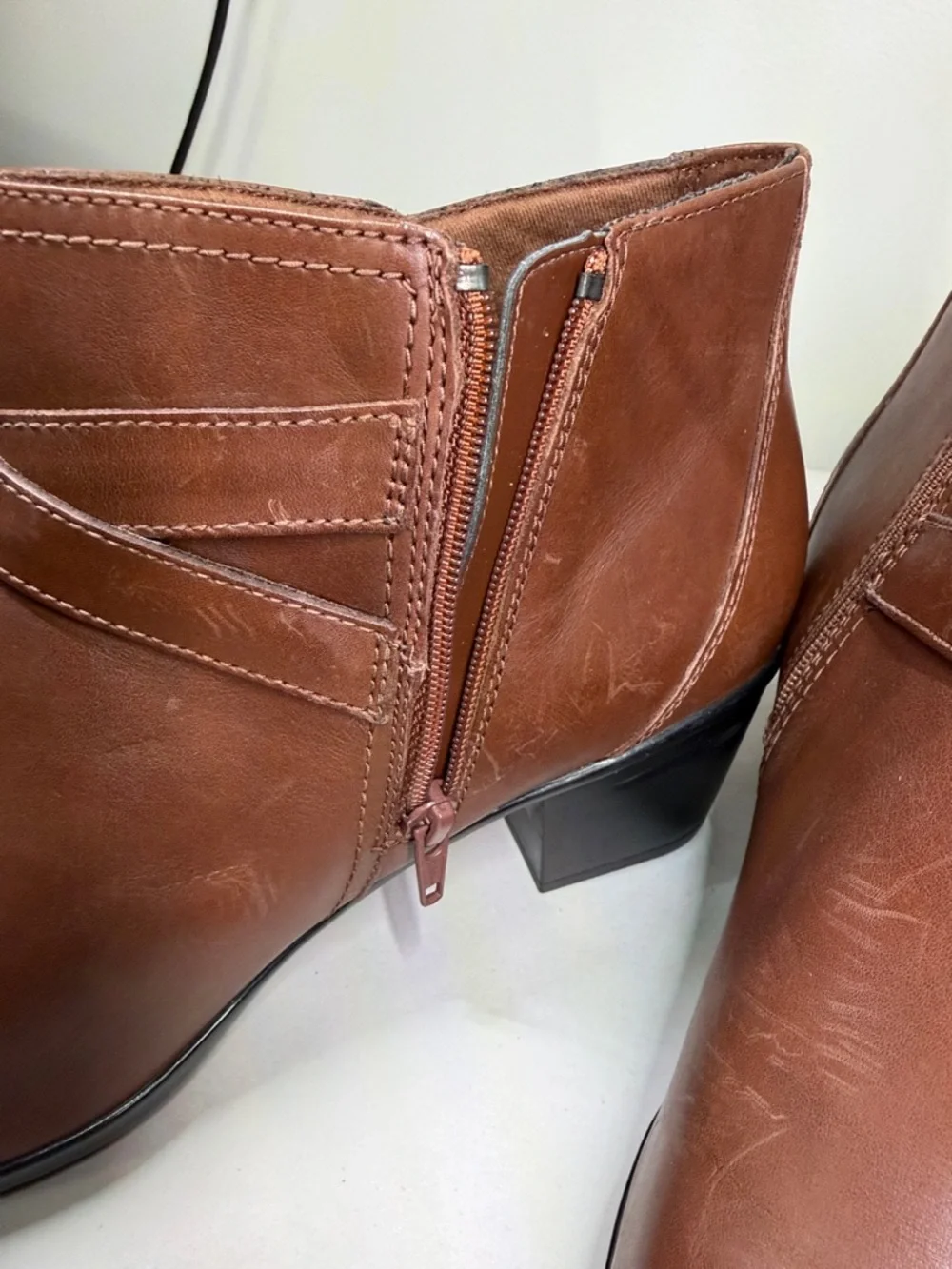 Women's Brown Leather Ankle Boots with Buckle Detail‎